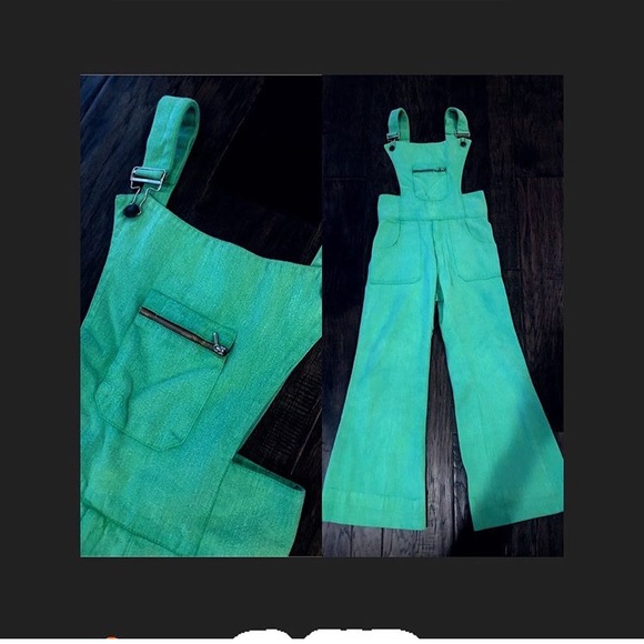 Vintage green bell bottom overalls coveralls XXS - Picture 2 of 16